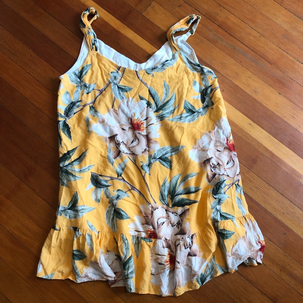 Orange Floral Mini Dress - Sleeveless Ruffle Hem